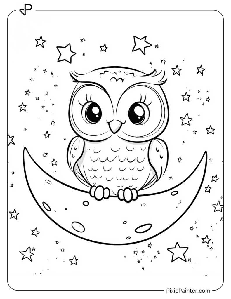 Cute Owl Sitting On A Crescent Moon