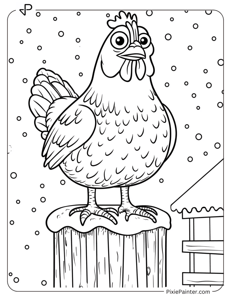 Proud Chicken on a Snowy Post