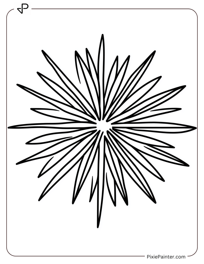 New Year Coloring Pages For Kids Where A Close-Up Of A Single Firework In The Shape Of A Star