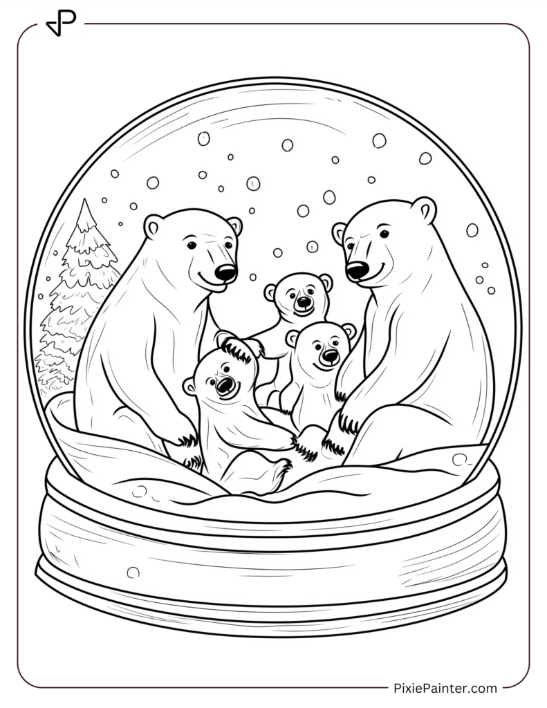 A Playful Polar Bear Family Frolicking In The Snow Inside A Snow Globe