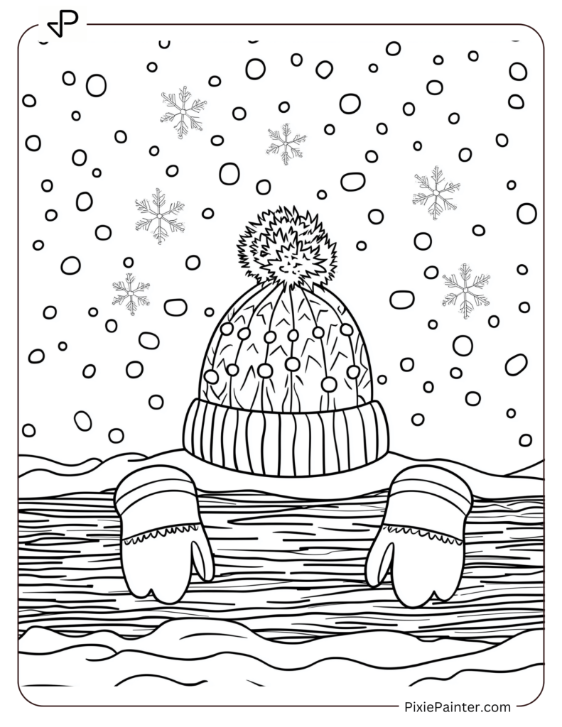 13. Winter Hat And Mittens Resting On Snowy Log