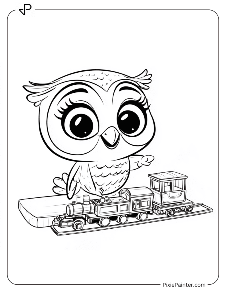 Playful Owl Playing With A Toy Train