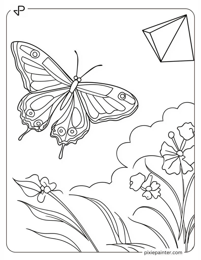A Butterfly Near a Paper Kite in the Sky