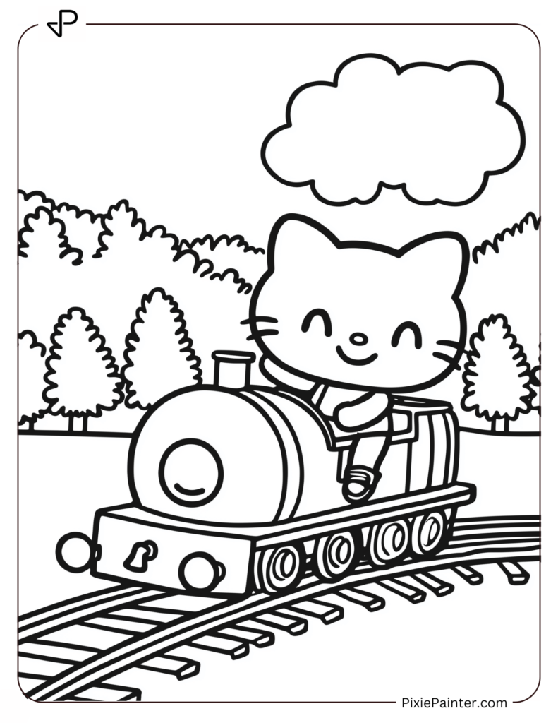 Winter Hello Kitty Coloring Pages on a Winter Train Ride