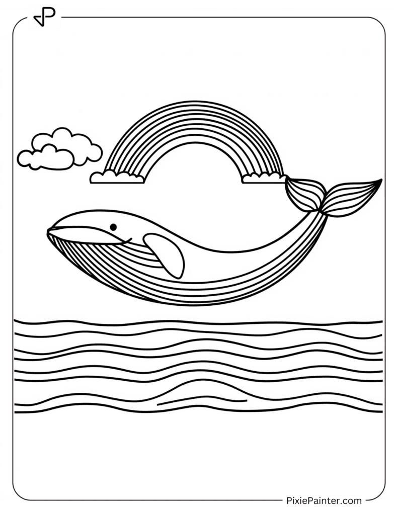 A Whale With A Rainbow Above The Ocean