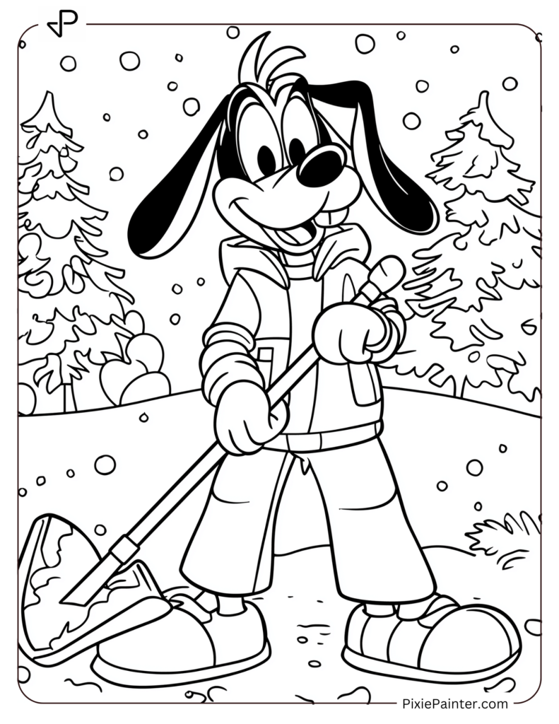 Goofy Holding a Snow Shovel, Ready to Clear a Path