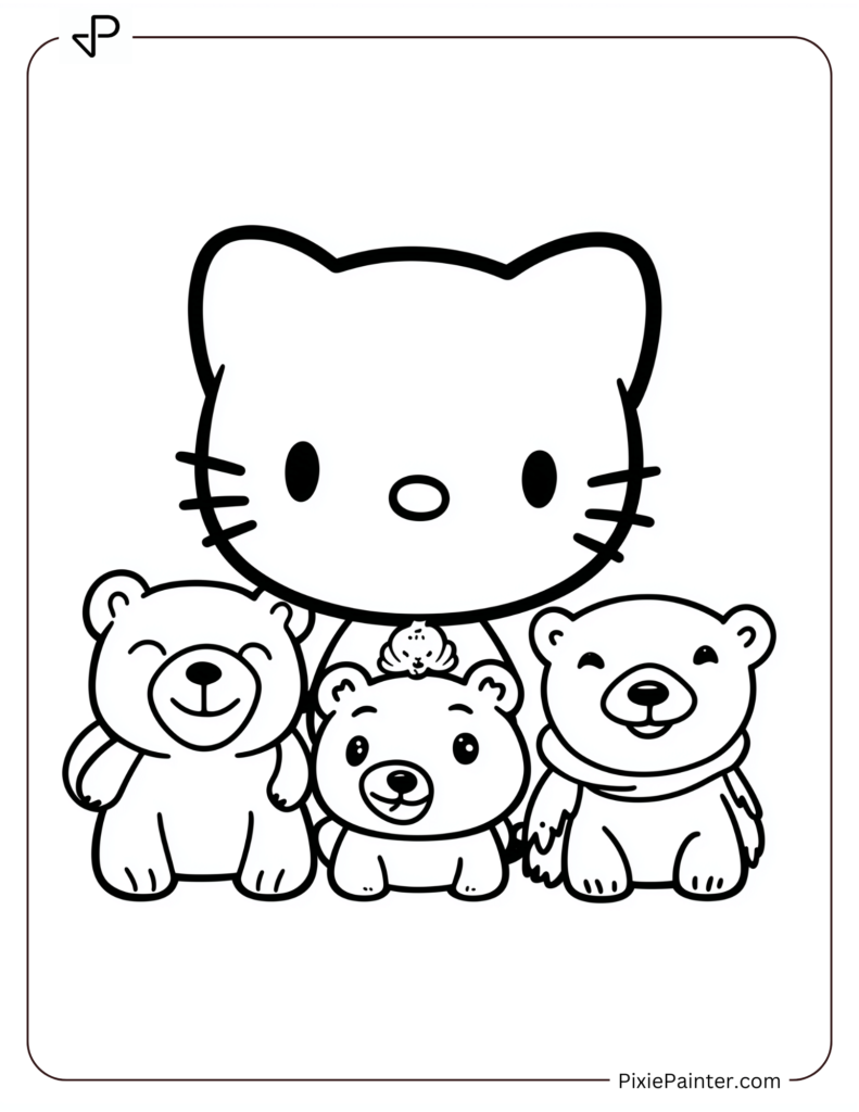 Winter Hello Kitty Coloring Pages with Polar Animals