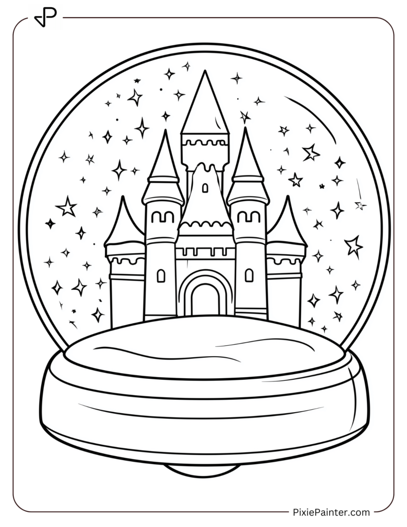 A Magical Castle Surrounded By Twinkling Stars Inside A Snow Globe