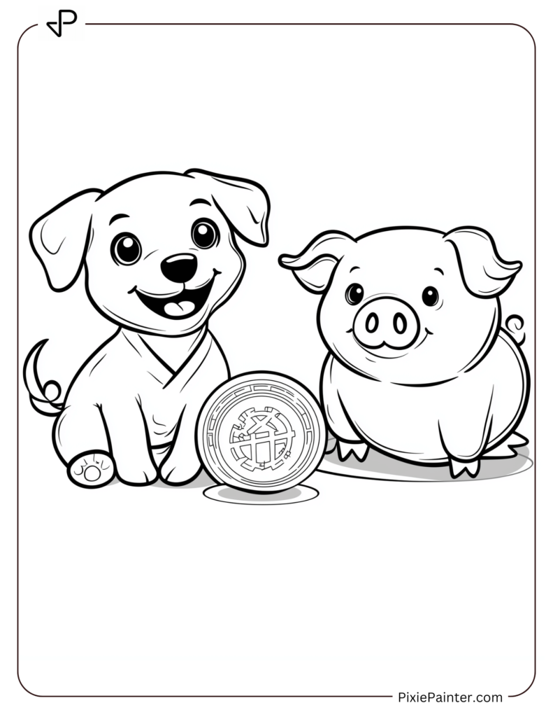 16. Dog And Pig With Lucky Lunar Coins