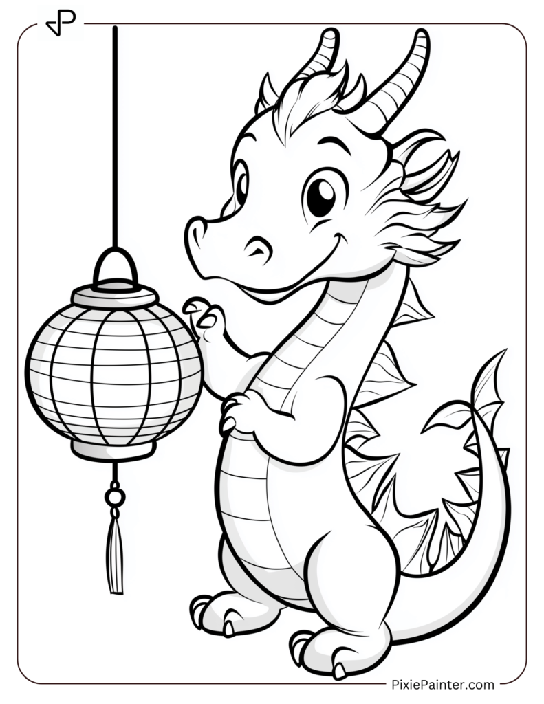 Chinese New Year Dragon Holding a Delicate Chinese Lantern