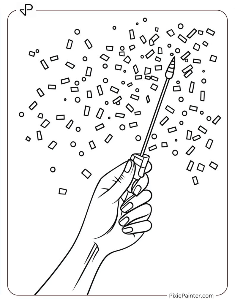 New Year's Eve Coloring Pages of Hand popping confetti with a party popper