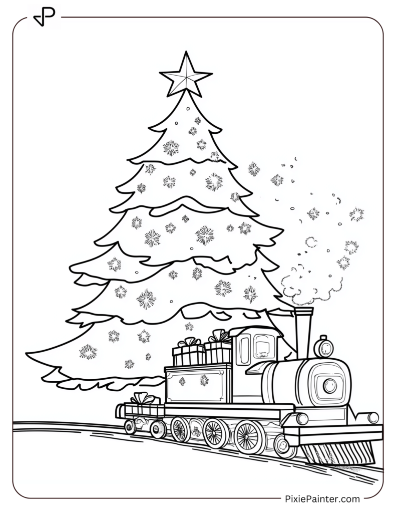 17. Joyful Tree With Cute Presents in Toy Train