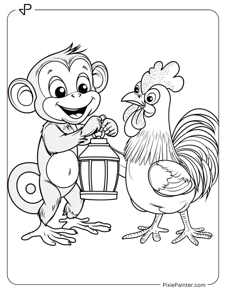 17. Monkey And Rooster Celebrating Together