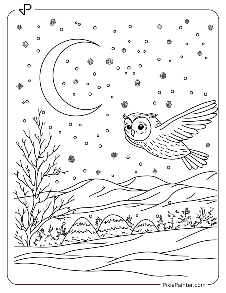 17. Peaceful Winter Night With Owl And Moon