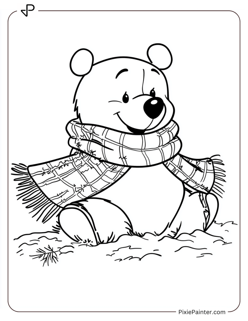 Winnie The Pooh Wrapped In A Scarf, Playing In Fresh Snow