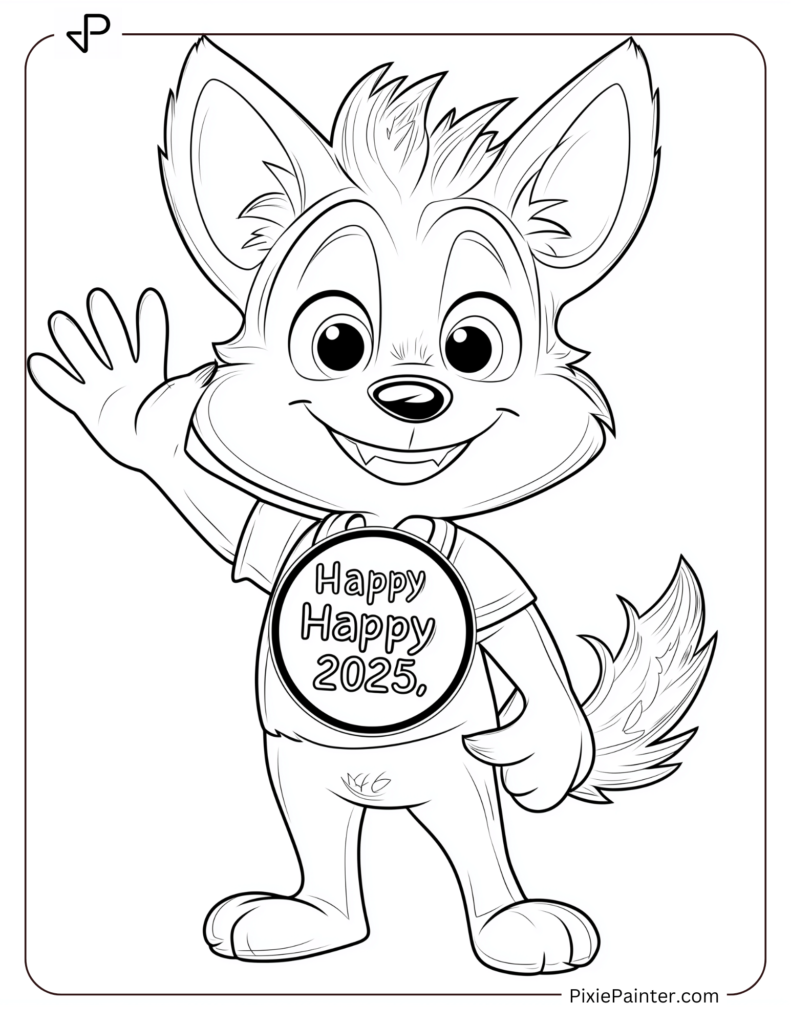 Cute New Year Coloring Pages Featuring Bluey With A Happy 2025 Badge