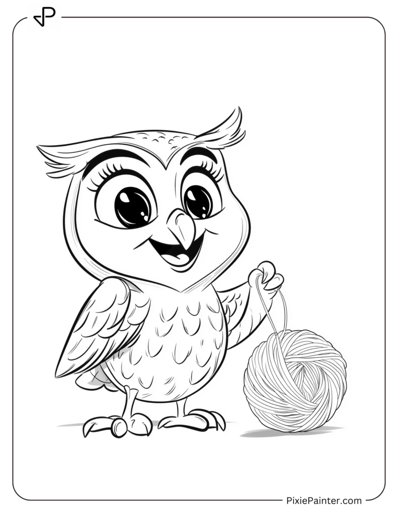 Smiling Owl Playing With A Ball Of Yarn