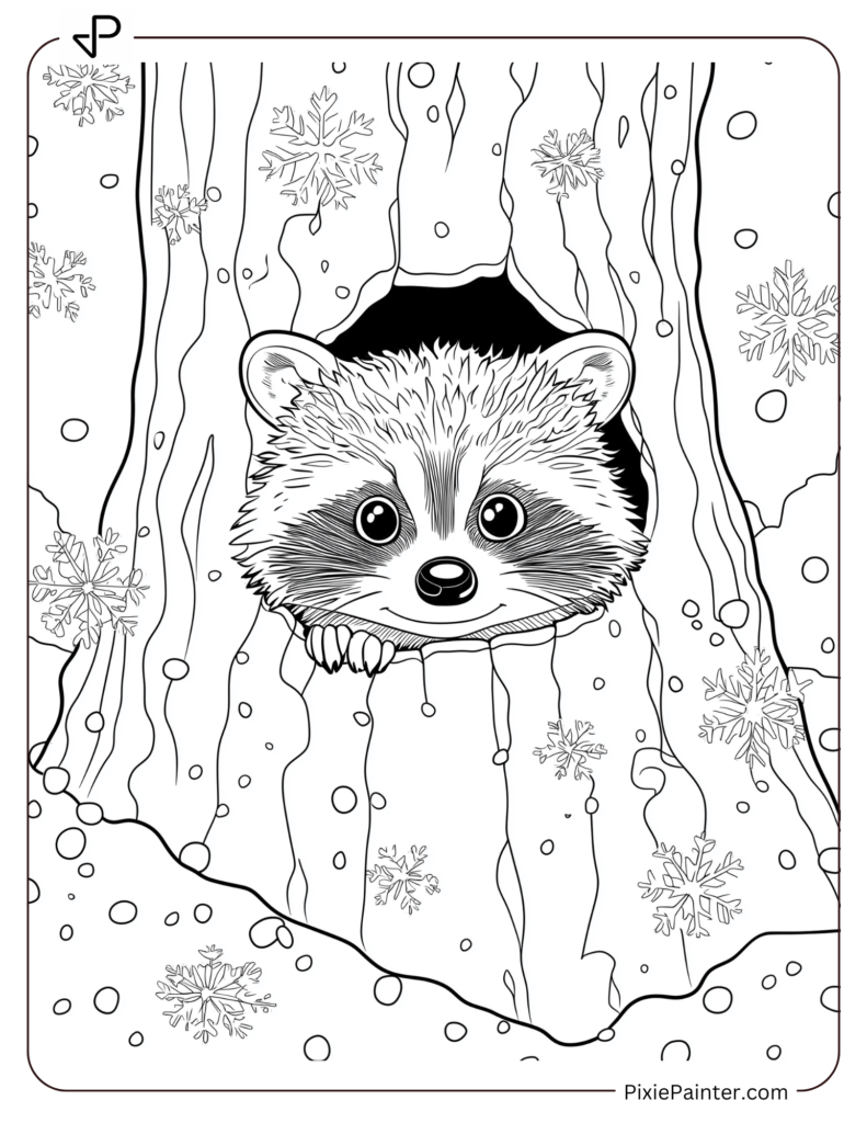 18. Raccoon Peeking Out From A Snowy Hollow