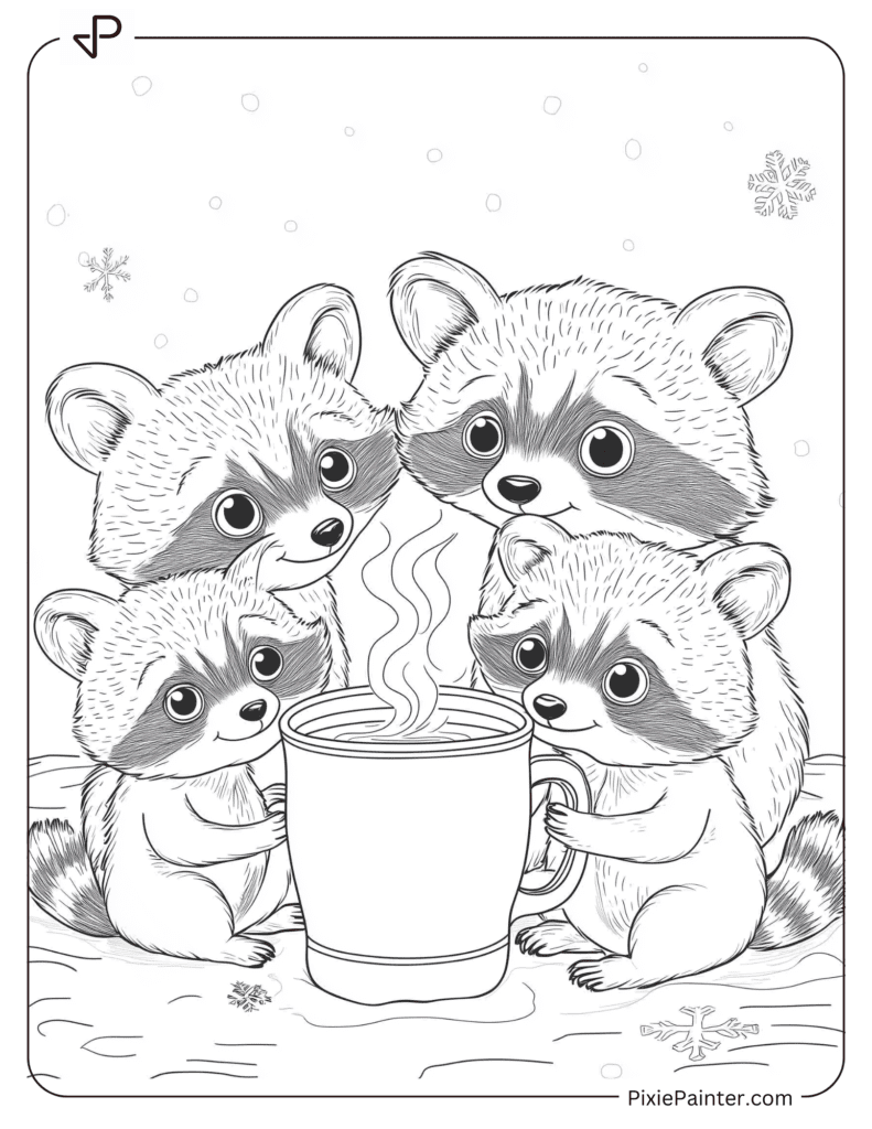 Raccoon Family Sharing a Cozy Moment