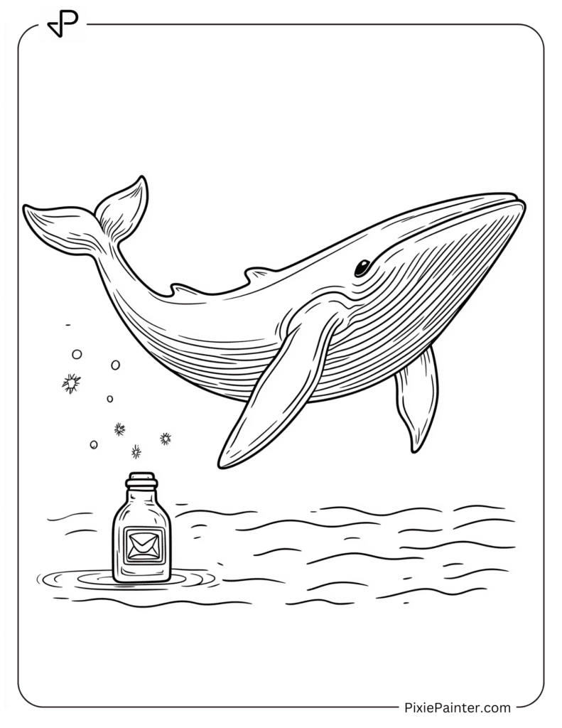 A Whale With A Floating Message Bottle Nearby