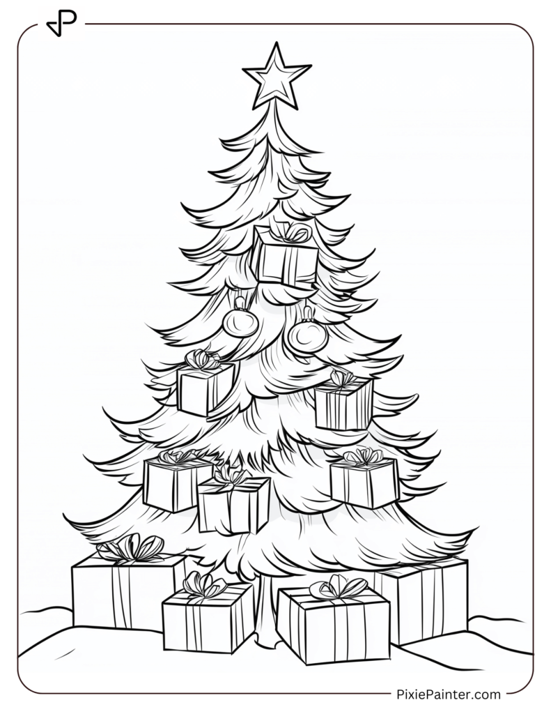 19. Simple Tree With Stars And Neatly Placed Gifts