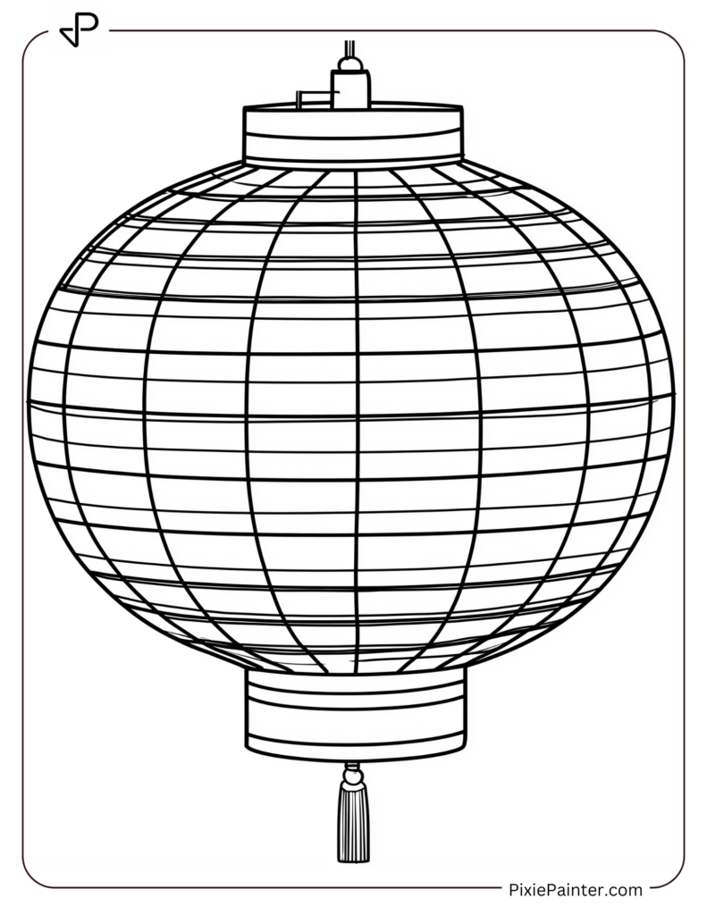 Chinese New Year Coloring Page Where A Large Chinese Lantern Adorned With Intricate Yet Simple Patterns