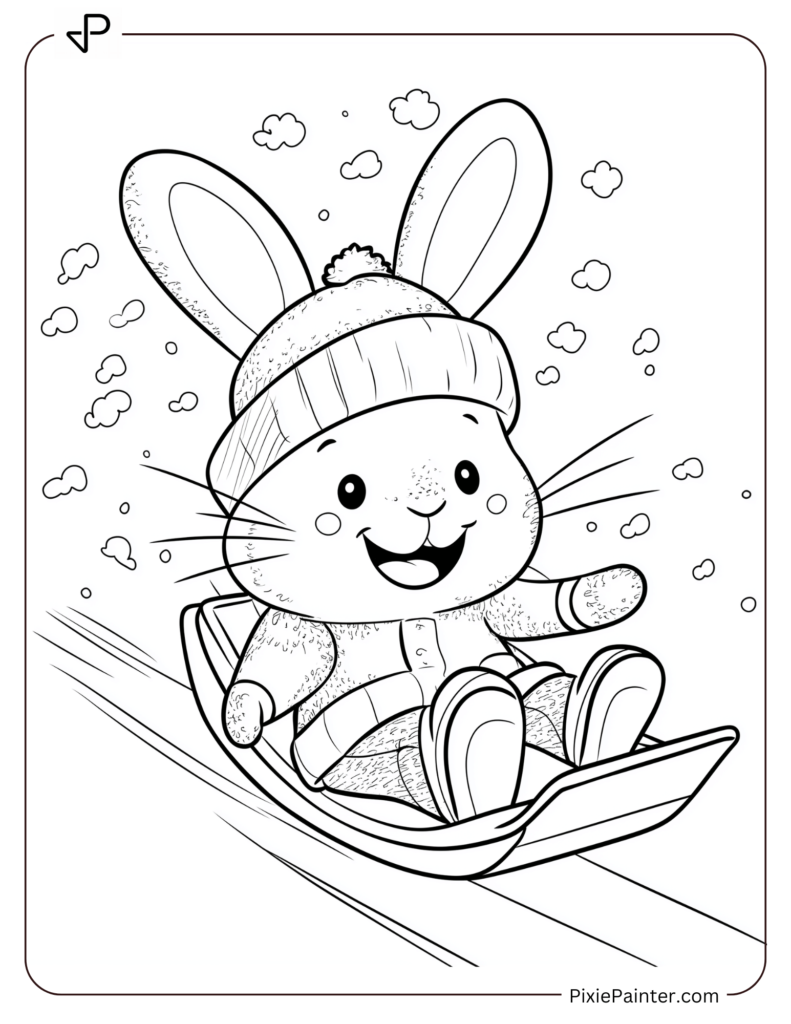 2. Bunny Sledding Down A Snowy Hill-Winter Wonderland coloring pages