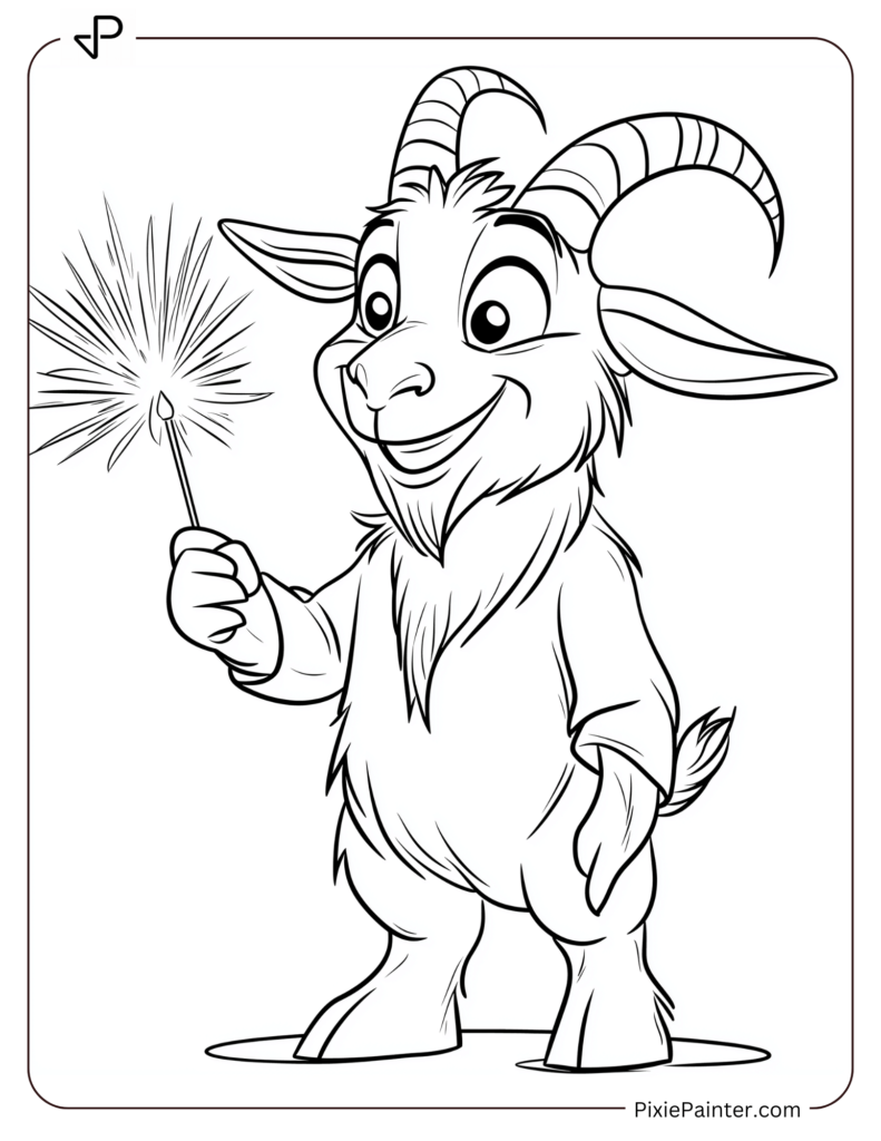 2. Goat With Firecracker Of Fortune-Chinese new year coloring pages