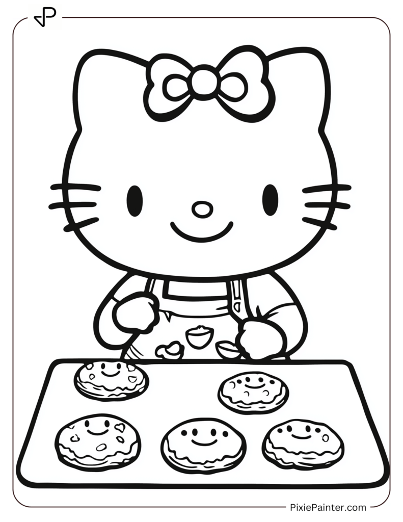 Winter Hello Kitty Coloring Pages of Hello Kitty Baking Holiday Cookies