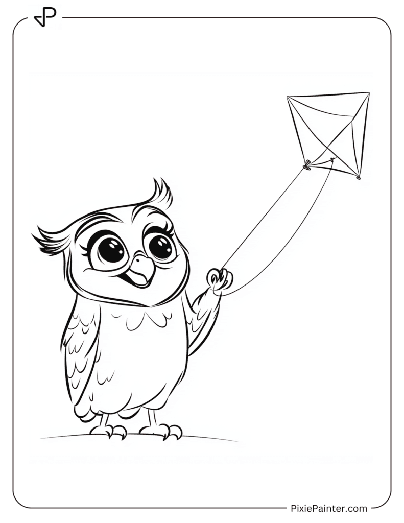 Owl Flying A Kite In The Sky