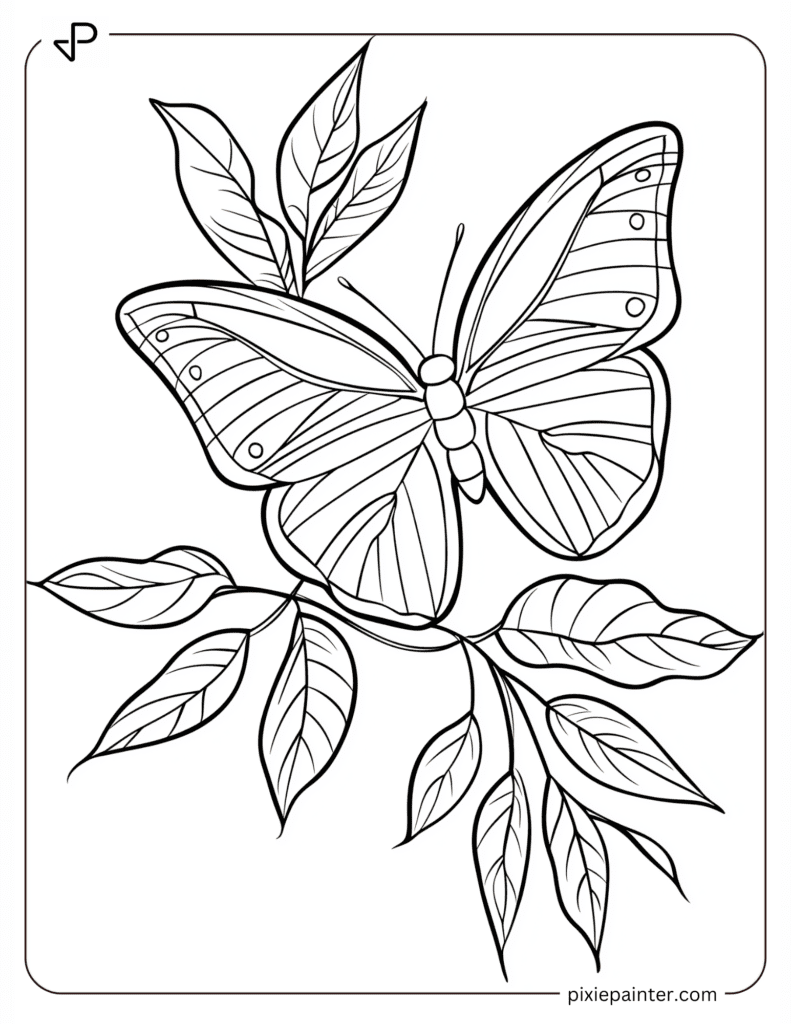 A Butterfly on a Vine with Leaves