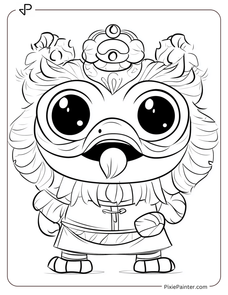 Chinese New Year Coloring Page Where A Lion Dance Performer In A Colorful And Detailed Costume