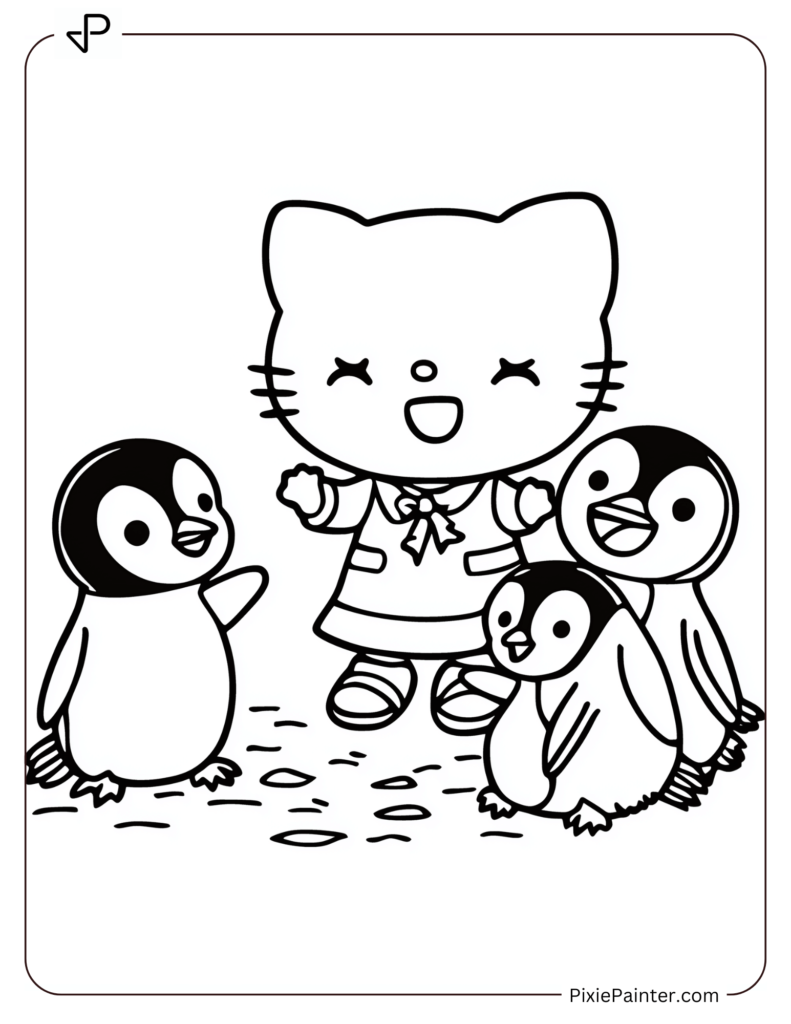 Hello Kitty Playing With Penguins