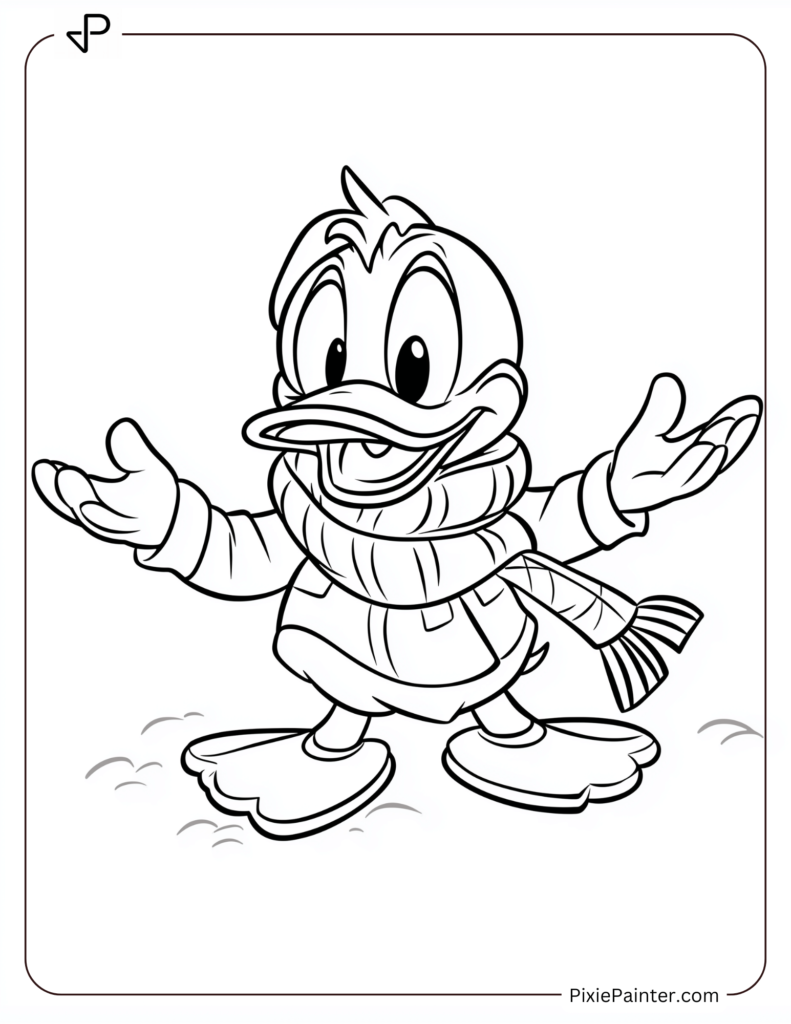 Donald Duck Bundled Up in a Scarf, Making Snow Angels