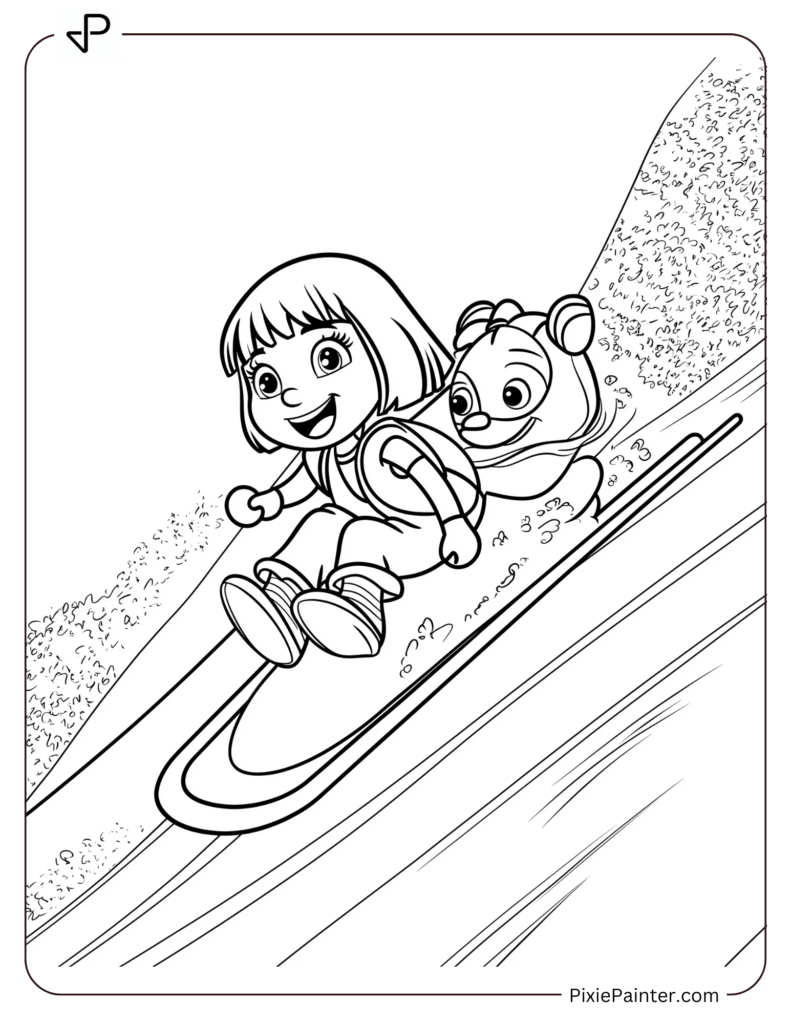 Dora And Boots Sledding Joyfully Down A Snowy Slope