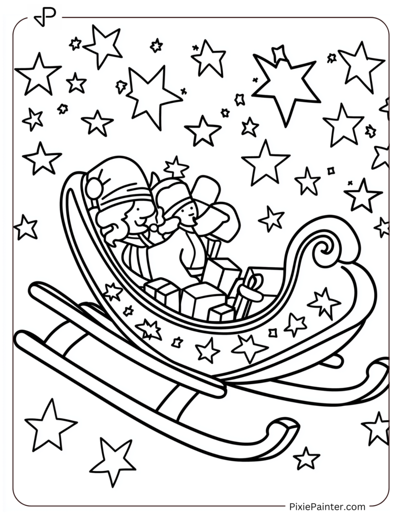 New Year's Eve Coloring Pages of Sleigh ride under the stars celebrating New Year's