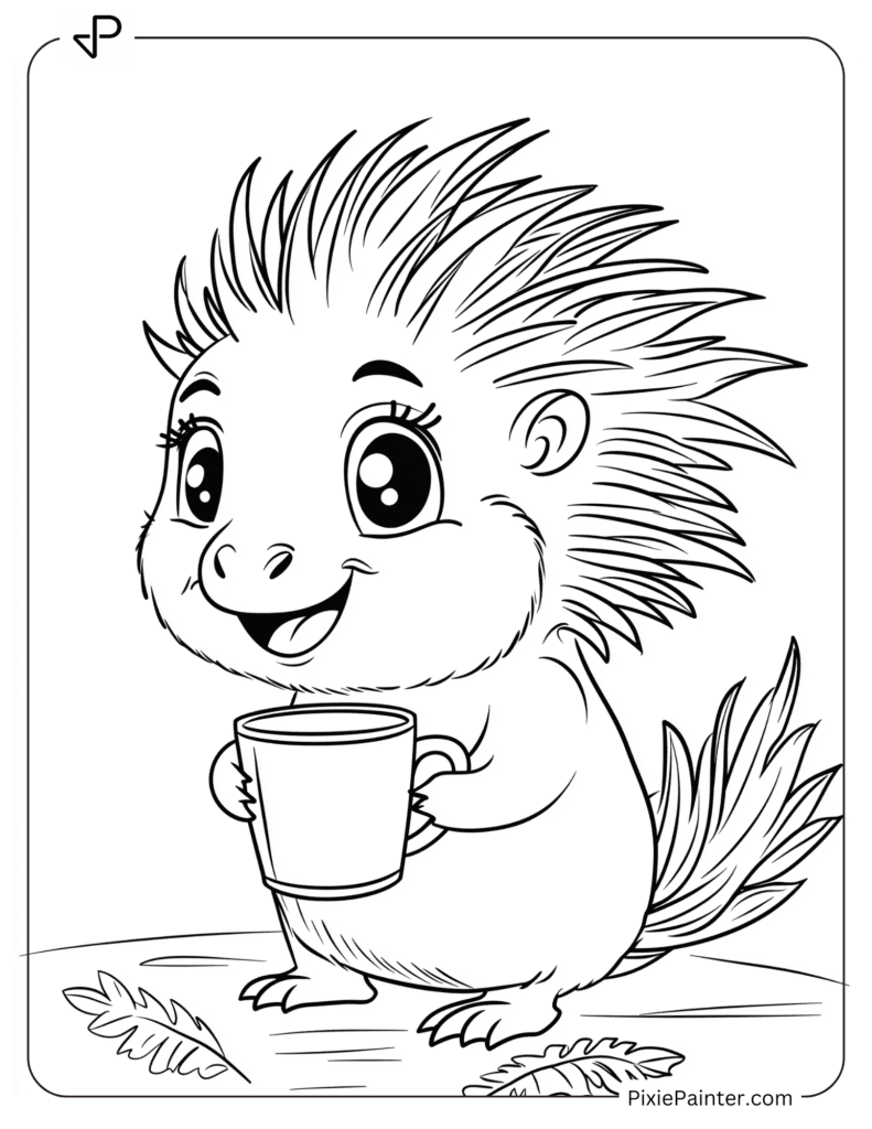 Porcupine Holding A Mug of Hot Drinks