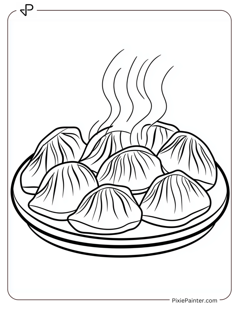 Chinese New Year Coloring Page Where A Plate Of Freshly Made Dumplings With Steam Rising