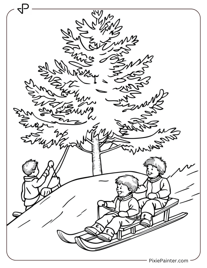 22. Children Sledding Down A Snowy Hill