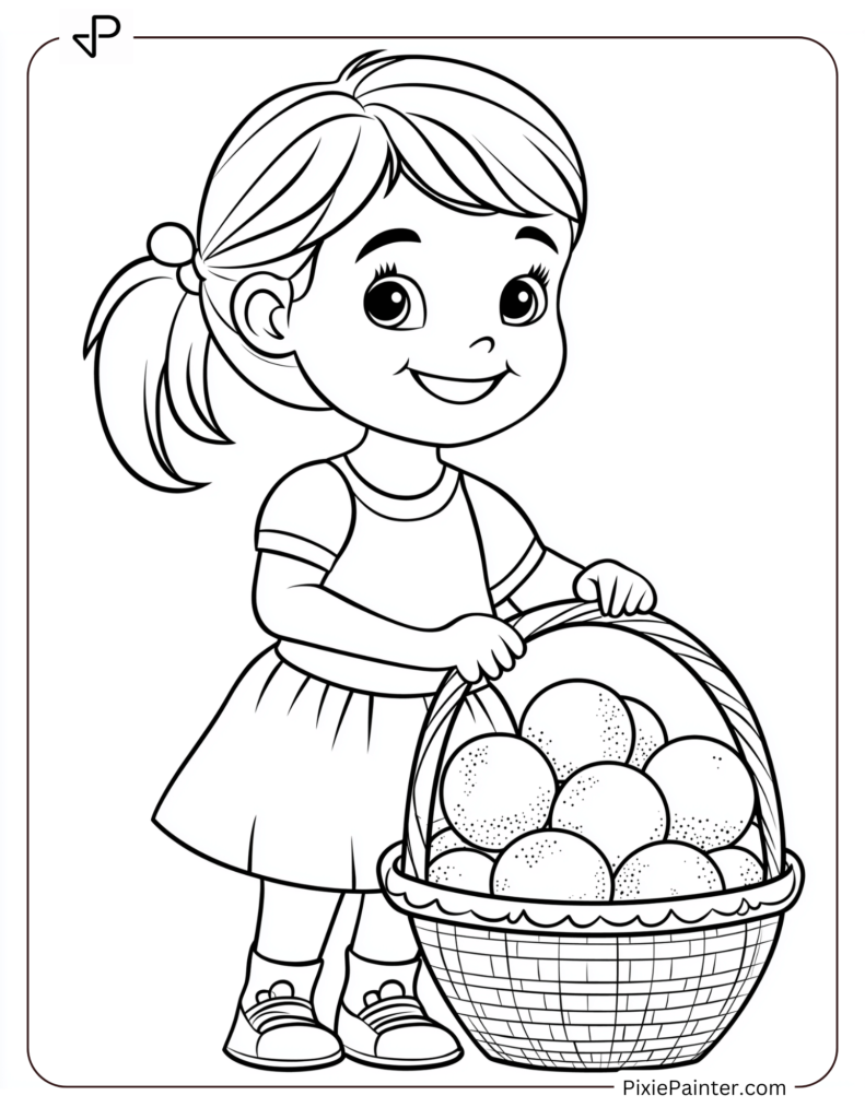 Girl Smiling, Holding a Basket of Oranges