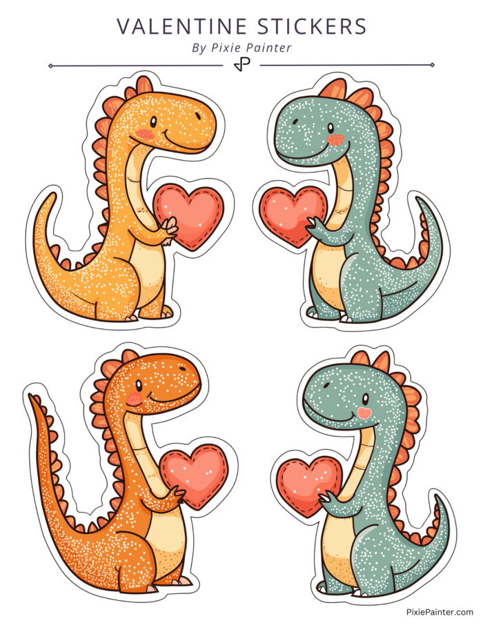 dinosaur couples valentine stickers