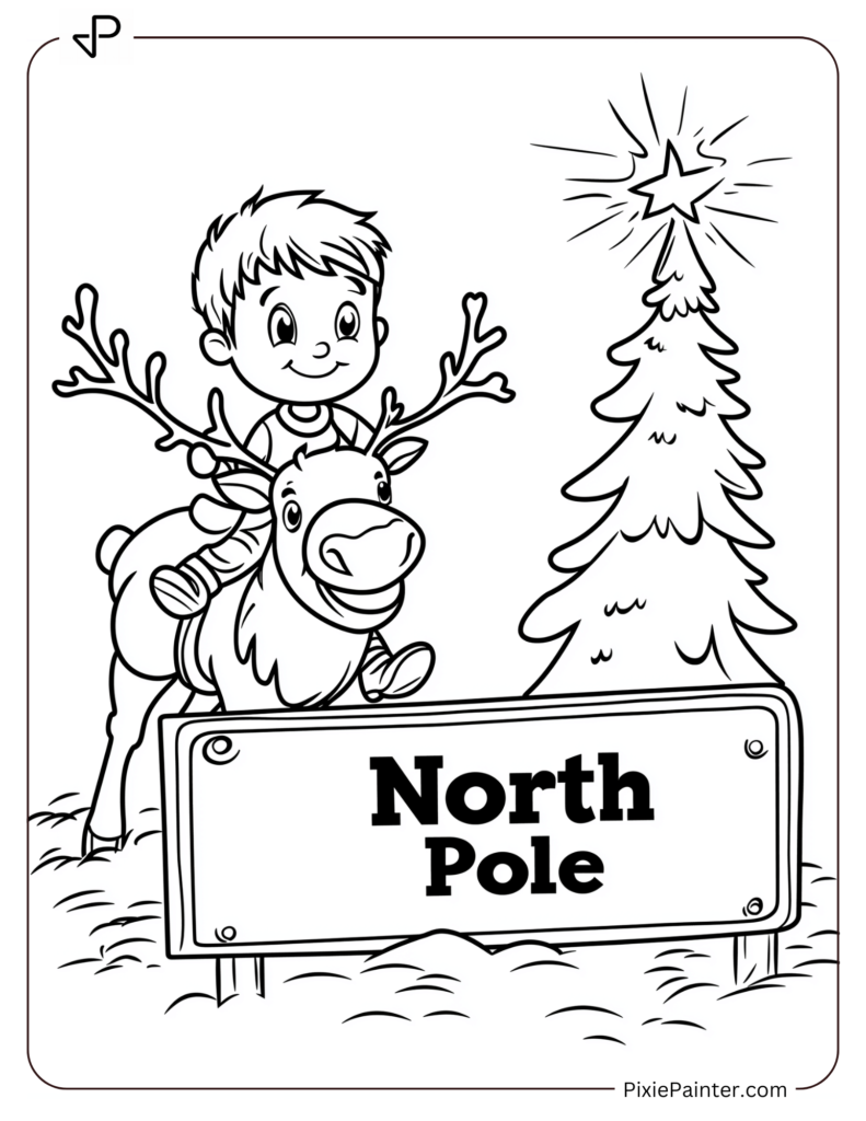 Boy Riding a Reindeer by North Pole