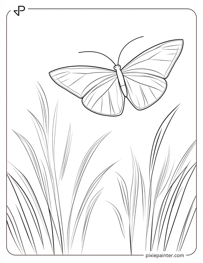 A Butterfly Flying in a Field of Grass Blades
