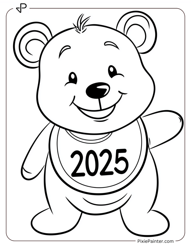 A Smiling Baby Bear Wearing a 2025 Bib