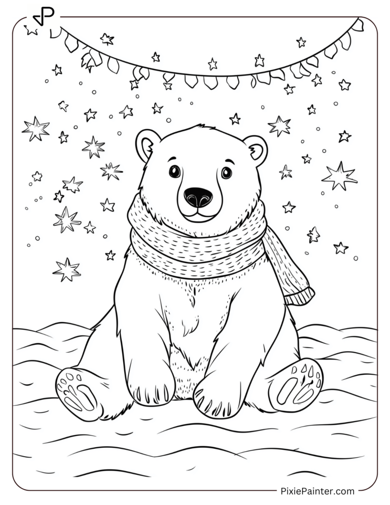 23. Polar Bear Wearing A Scarf Under Starry Sky