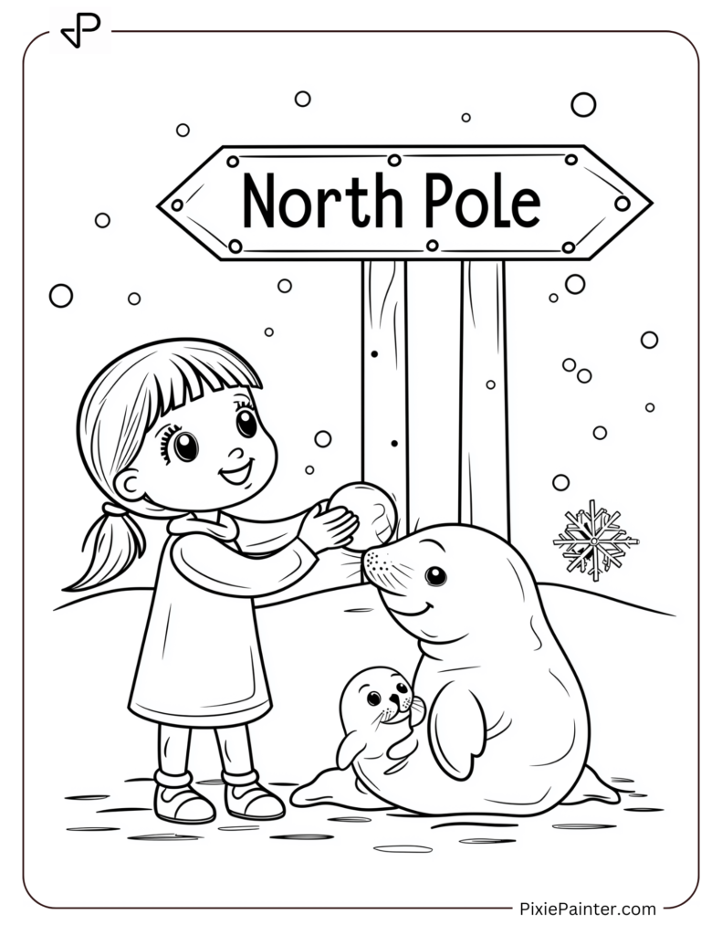 Girl Feeding a Baby Seal at North Pole