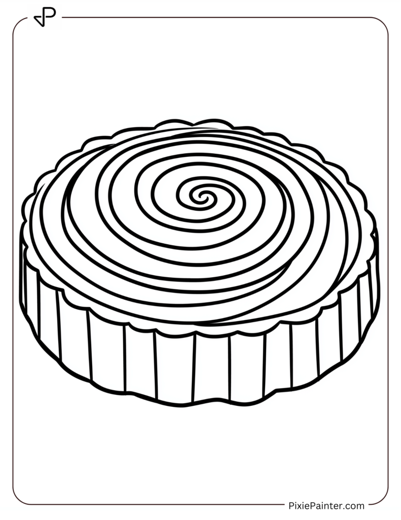 Chinese New Year Coloring Page Where A Mooncake Featuring A Simple Yet Elegant Swirl Design