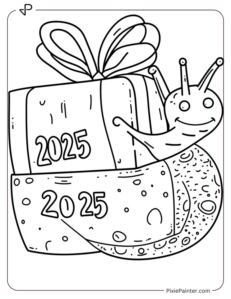 A Cheerful Snail Carrying a 2025 Gift