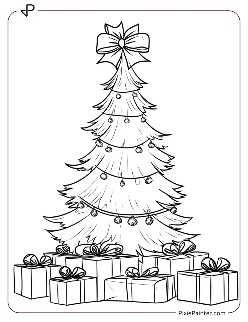 24. Cheerful Christmas Tree With Big Bow-Tied Boxes