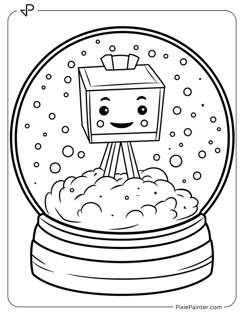 Coloring Page Where A Jack-In-The-Box Springing Out Of The Snow Inside A Snow Globe